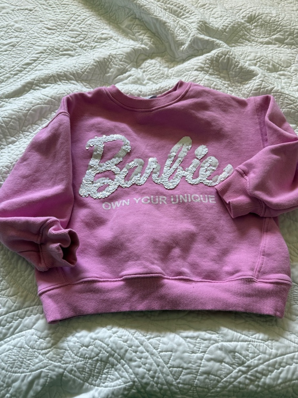 Zara Pink Sequin 'Barbie' Logo Sweatshirt